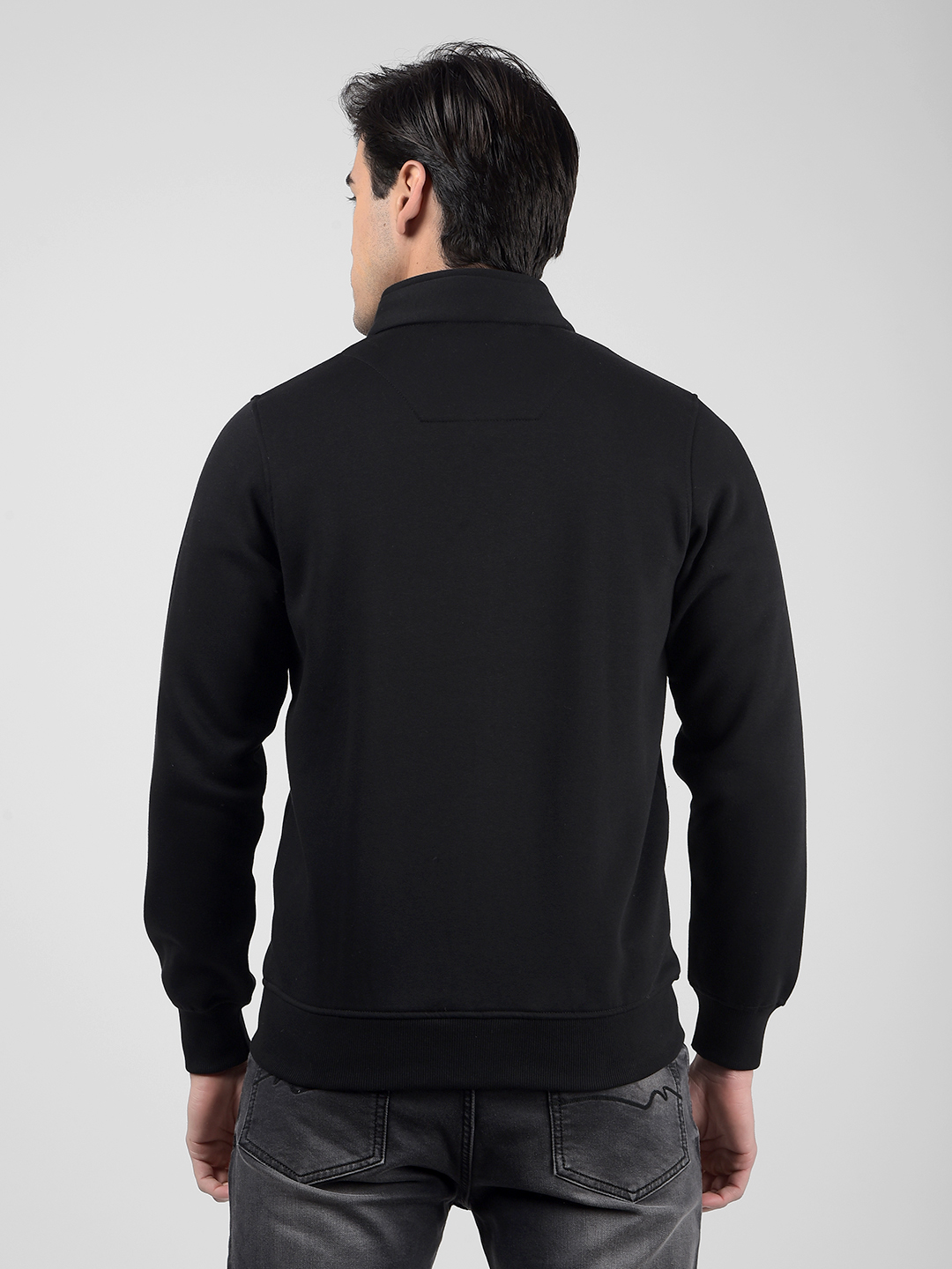 Numero Uno Men Solid Black Front Open Zipper Sweatshirt